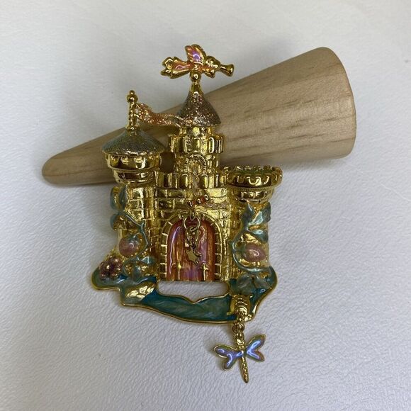 Kirks Folly Fairytale Castle Rapunzel Princess Gold Tone Enamel Brooch - Picture 8 of 8